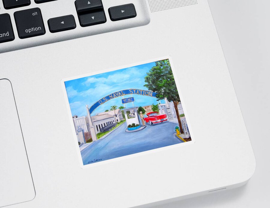 Navy Sticker featuring the painting Key West U.S. Naval Station by Linda Cabrera