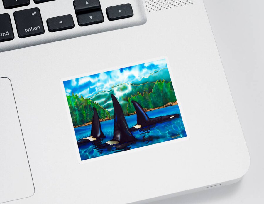 Orca Sticker featuring the painting Killer Whales by Daniel Jean-Baptiste