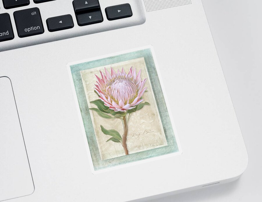 Botanical Floral Sticker featuring the painting King Protea Blossom - Vintage Style Botanical Floral 1 by Audrey Jeanne Roberts