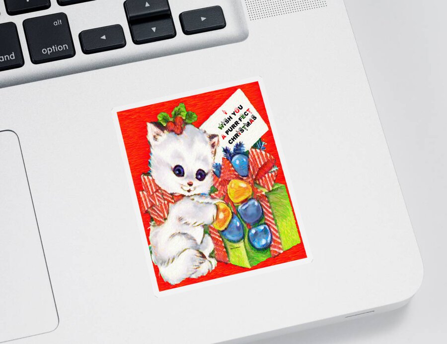 Rafael Salazar Sticker featuring the digital art Kitty at Christmas time by Rafael Salazar