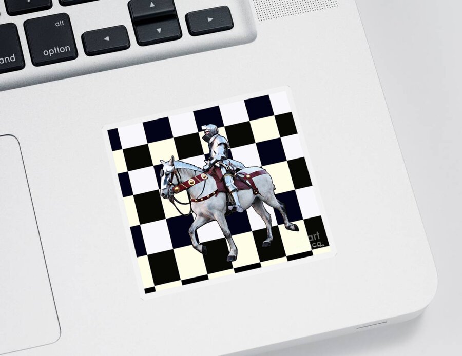 Knight Sticker featuring the photograph Knight on white horse with Chess board by Tom Conway