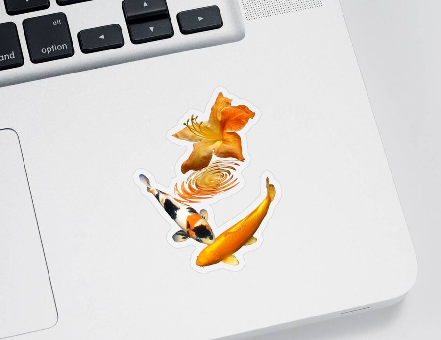 Fish Sticker featuring the photograph Koi With Azalea Ripples Vertical by Gill Billington