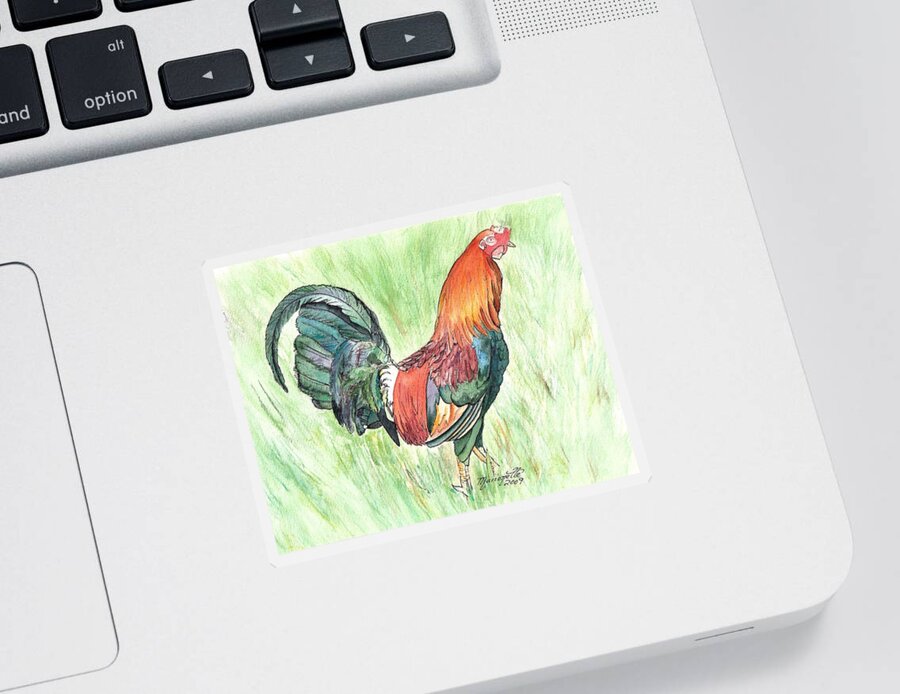 Roosters Sticker featuring the painting Kokee Rooster by Marionette Taboniar