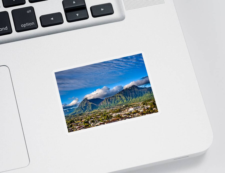 Hawaii Sticker featuring the photograph Koolau and Pali Lookout from Kanohe by Dan McManus