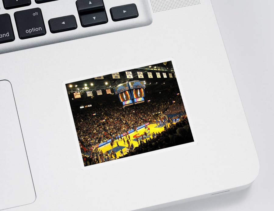 Allen Fieldhouse Sticker featuring the photograph KU Allen Fieldhouse by Keith Stokes