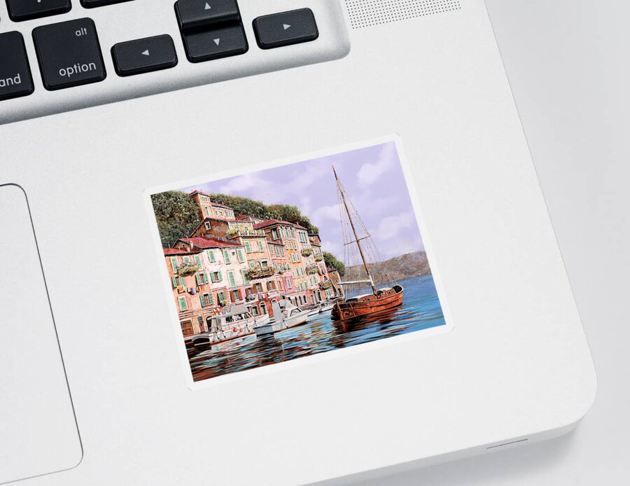 Landscape Sticker featuring the painting la barca rossa a Portofino by Guido Borelli