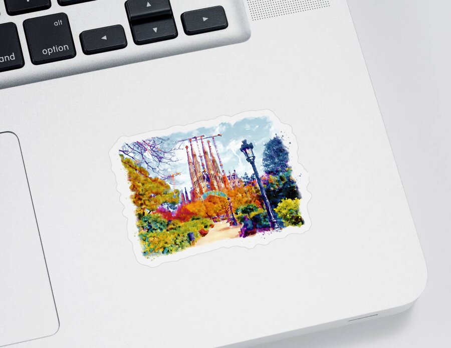Marian Voicu Sticker featuring the painting La Sagrada Familia - Park View by Marian Voicu
