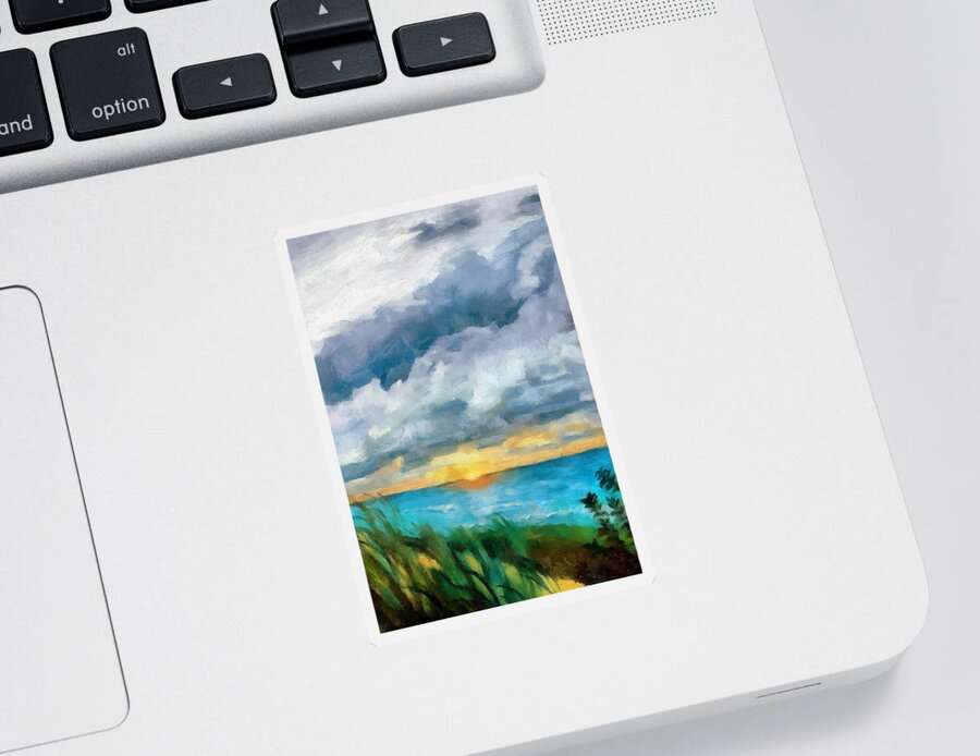 Golden Sticker featuring the painting Lake Michigan Sunset by Michelle Calkins