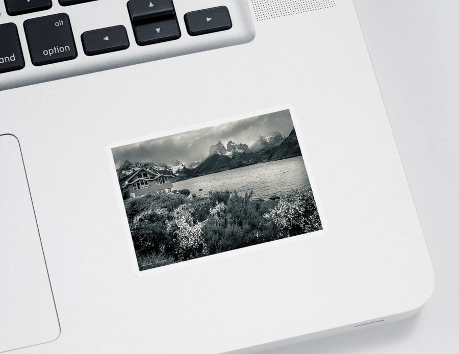 Lake Sticker featuring the photograph Lake Pehoe in Black and White by Andrew Matwijec