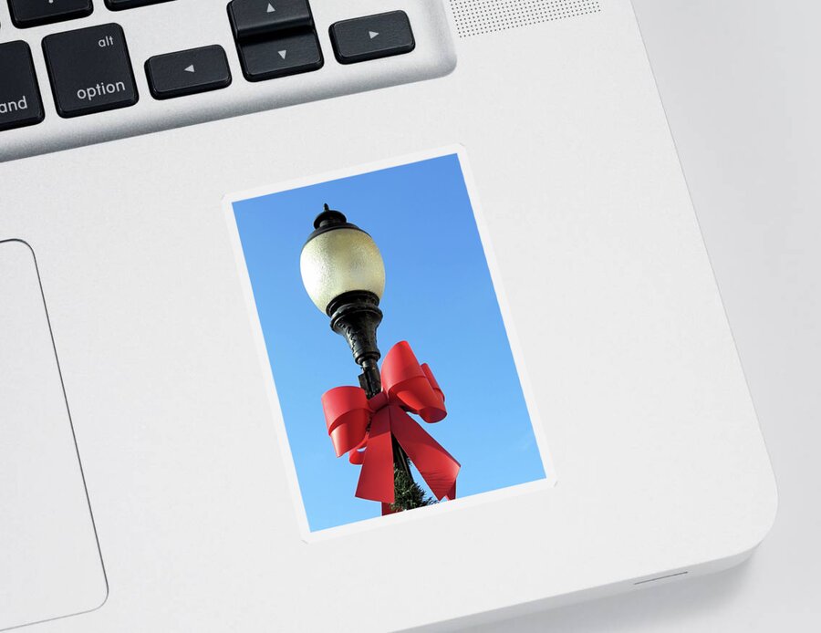 Lamp Post Sticker featuring the photograph Lamp Post with Red Bow by Janice Drew