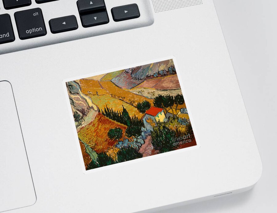 Landscape Sticker featuring the painting Landscape with House and Ploughman by Vincent Van Gogh