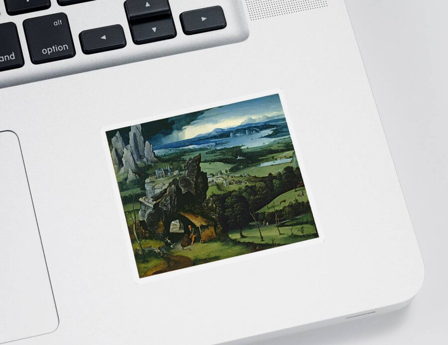 Joachim Patinir Sticker featuring the painting Landscape with Saint Jerome by Joachim Patinir