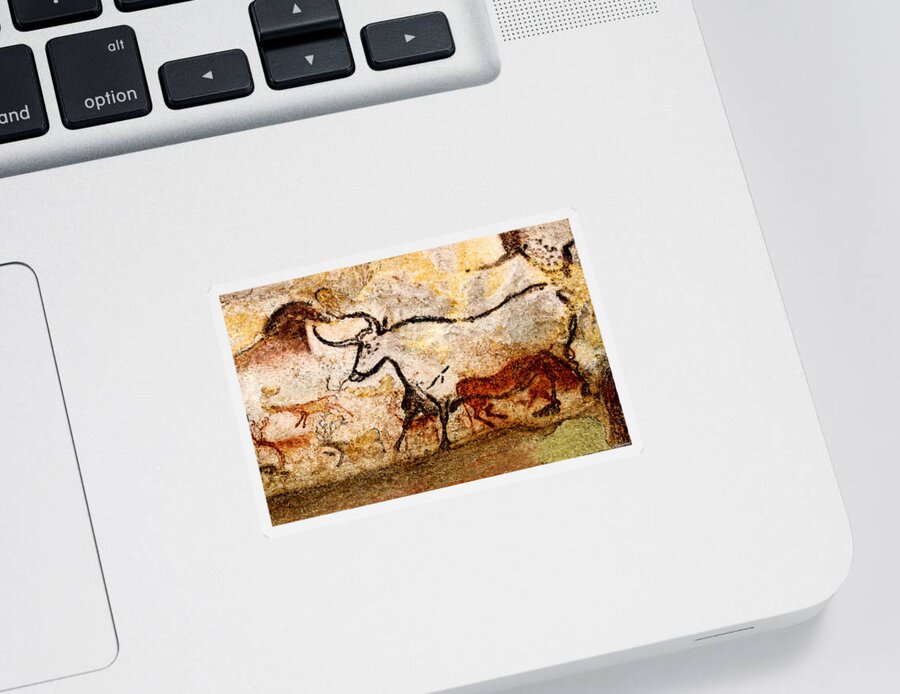 Lascaux Sticker featuring the digital art Lascaux Hall of the Bulls - Aurochs by Weston Westmoreland