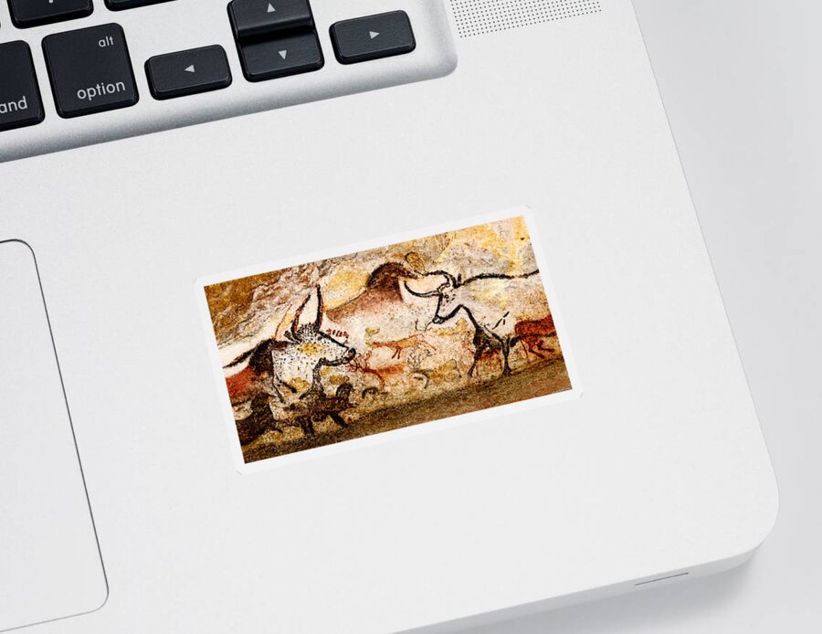 Lascaux Sticker featuring the digital art Lascaux Hall of the Bulls - Deer and Aurochs by Weston Westmoreland