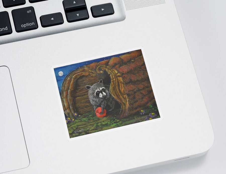 Raccoon Sticker featuring the painting Laying Low by Rod B Rainey