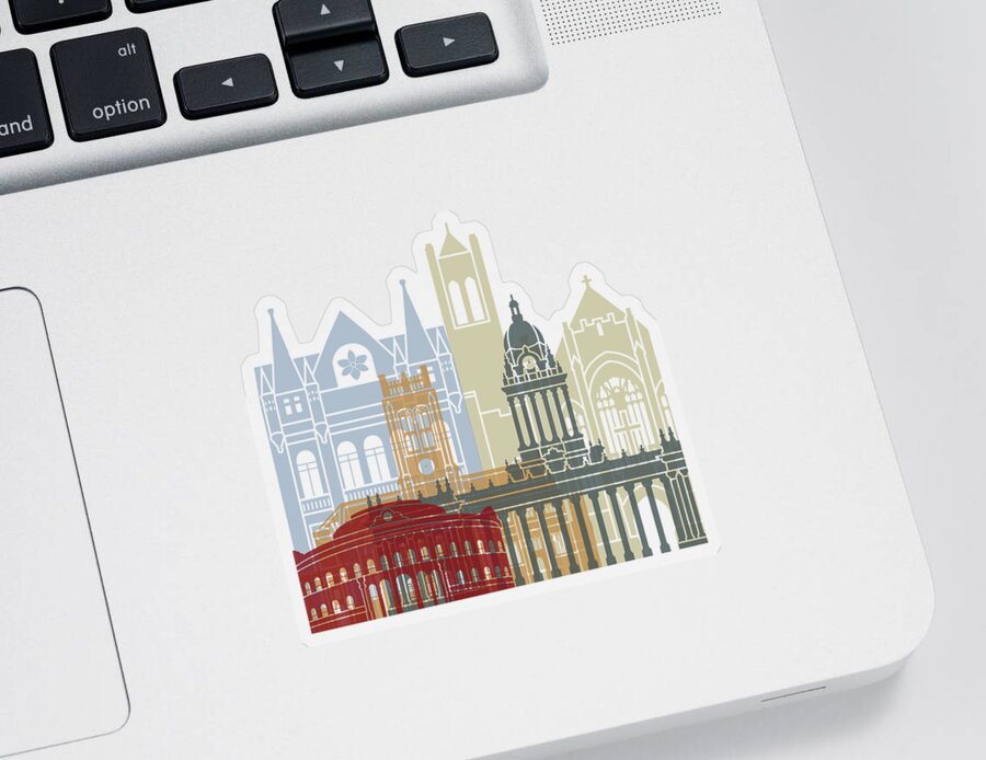 Leeds Sticker featuring the painting Leeds_V2 skyline poster by Pablo Romero