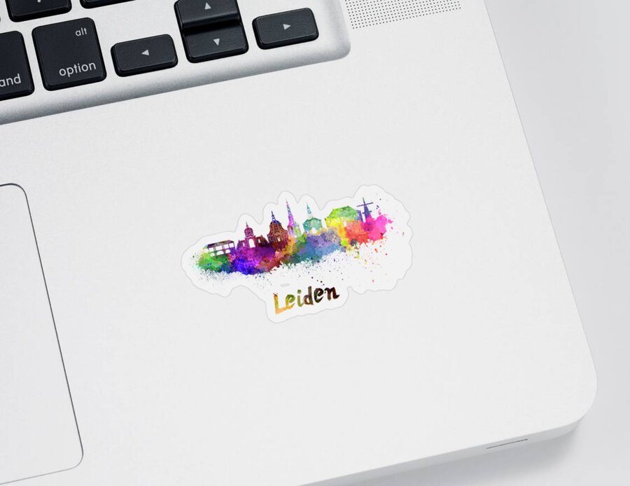 Leiden Sticker featuring the painting Leiden skyline in watercolor by Pablo Romero