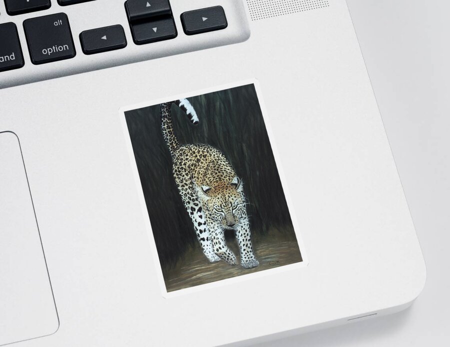 Karen Zuk Rosenblatt Art And Photography Sticker featuring the painting Leopard by Karen Zuk Rosenblatt