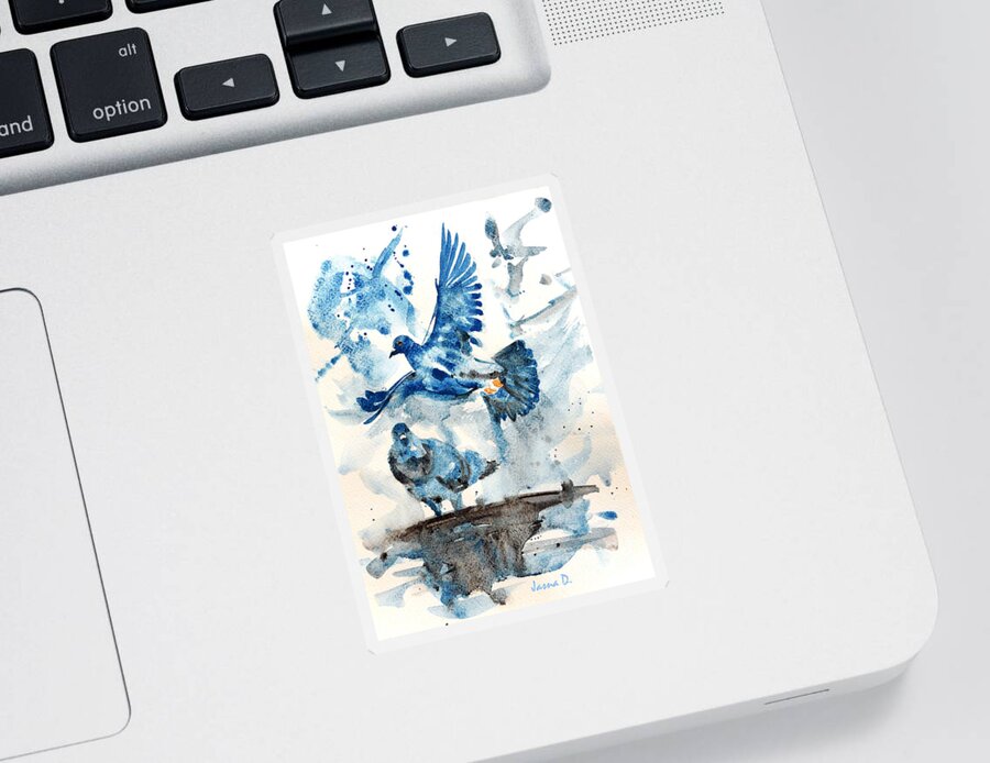 Birds Sticker featuring the painting Let me free by Jasna Dragun