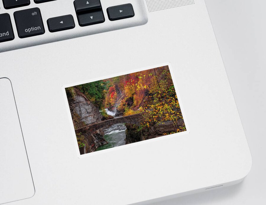 Landscape Sticker featuring the photograph Letchworth Lower Falls by Mark Papke