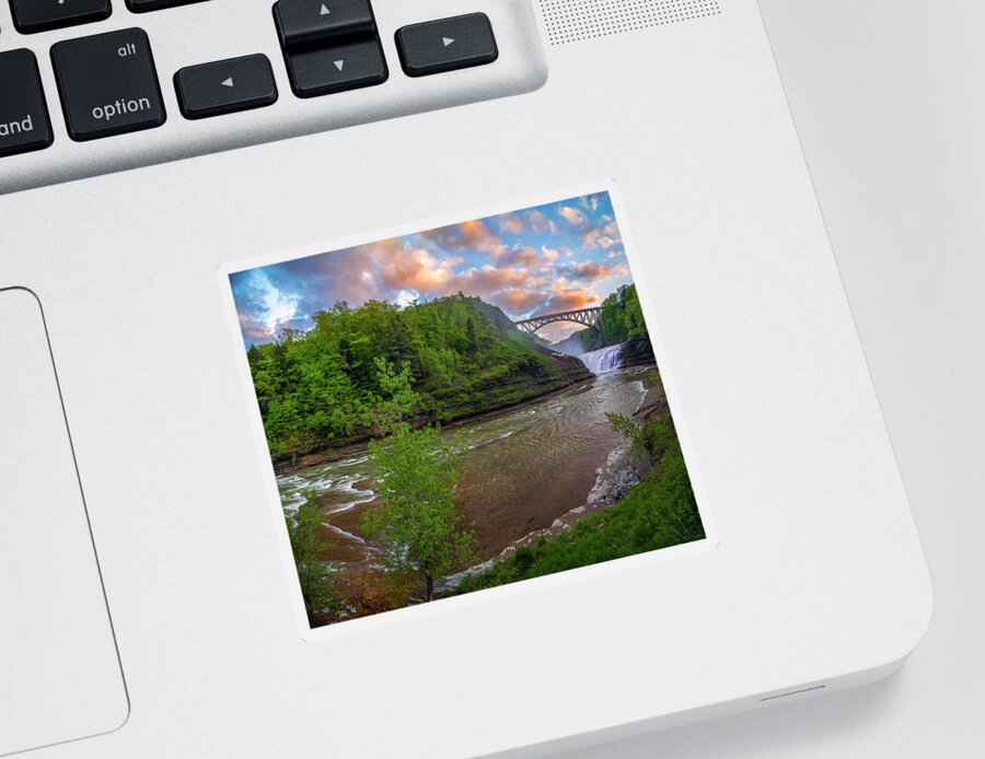 Waterfalls Sticker featuring the photograph Letchworth Upper Falls by Mark Papke