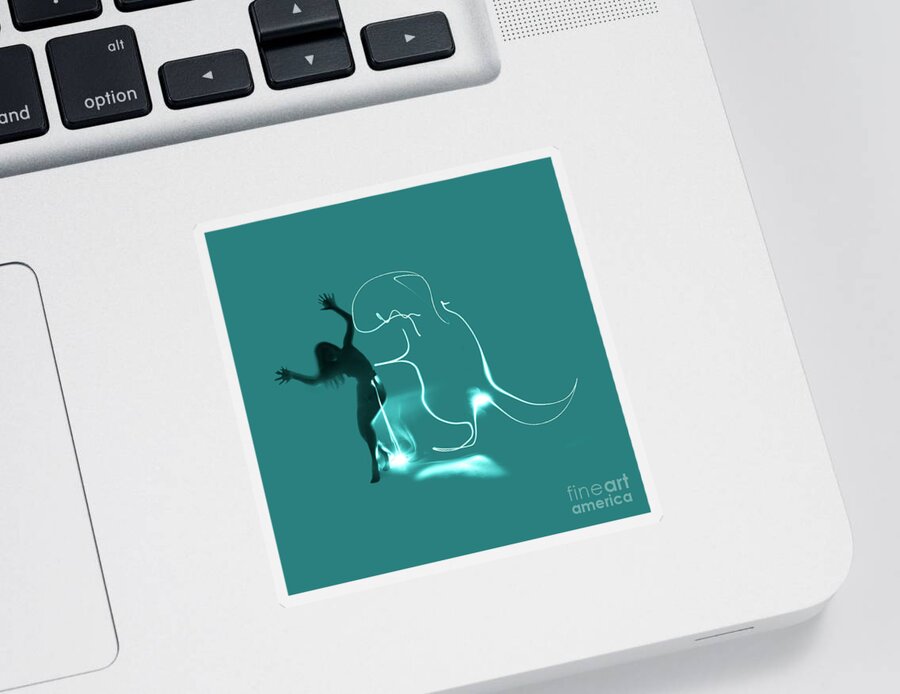 Light Sticker featuring the photograph Experimental nude light drawing dinosaur by Clayton Bastiani