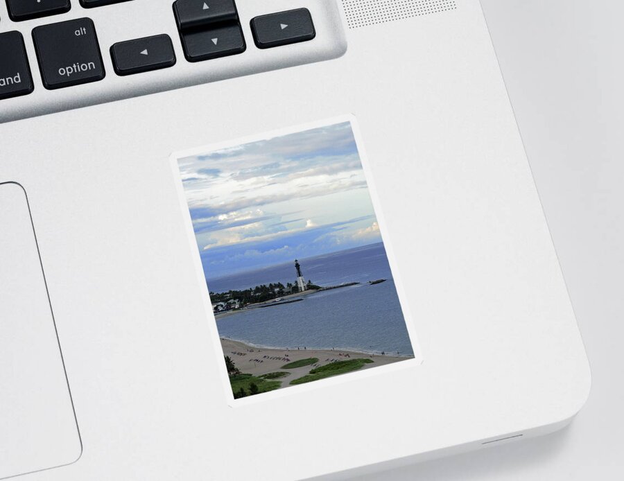 Lighthouse Sticker featuring the photograph Lighthouse and Light Blue by Corinne Carroll