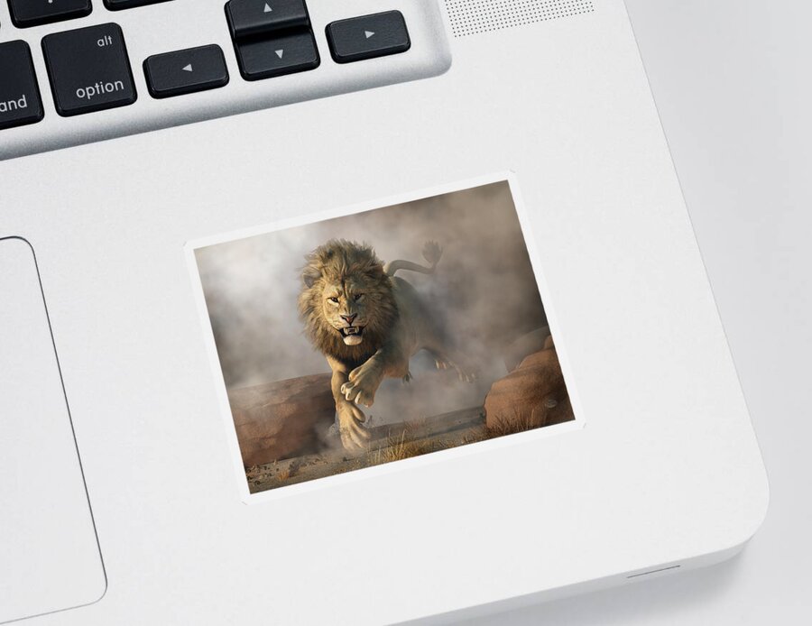 Lion Sticker featuring the digital art Lion Attack by Daniel Eskridge