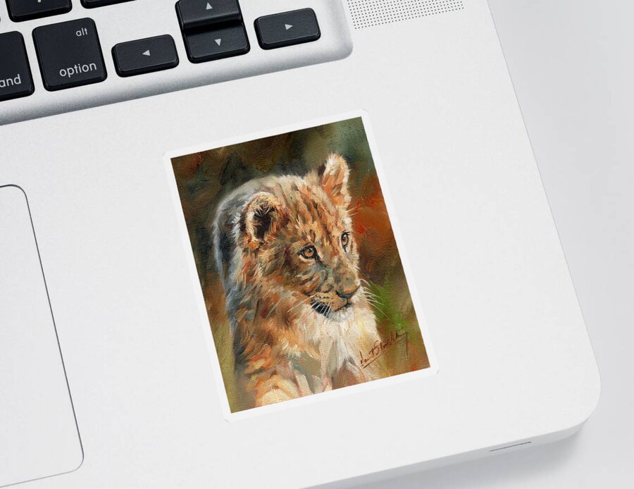 Lion Sticker featuring the painting Lion Cub Portrait by David Stribbling