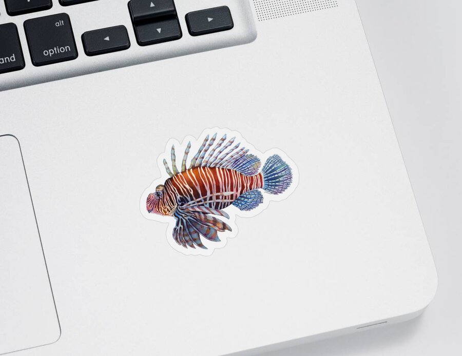 Lionfish Sticker featuring the painting Lionfish on Black by Hailey E Herrera
