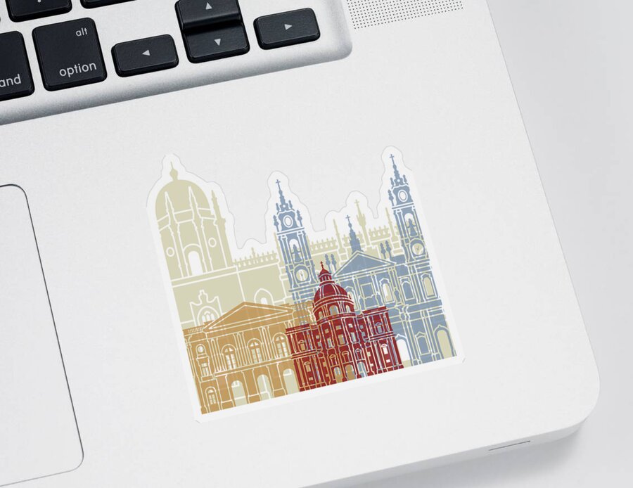 Lisbon Sticker featuring the painting Lisbon skyline poster_V2 by Pablo Romero