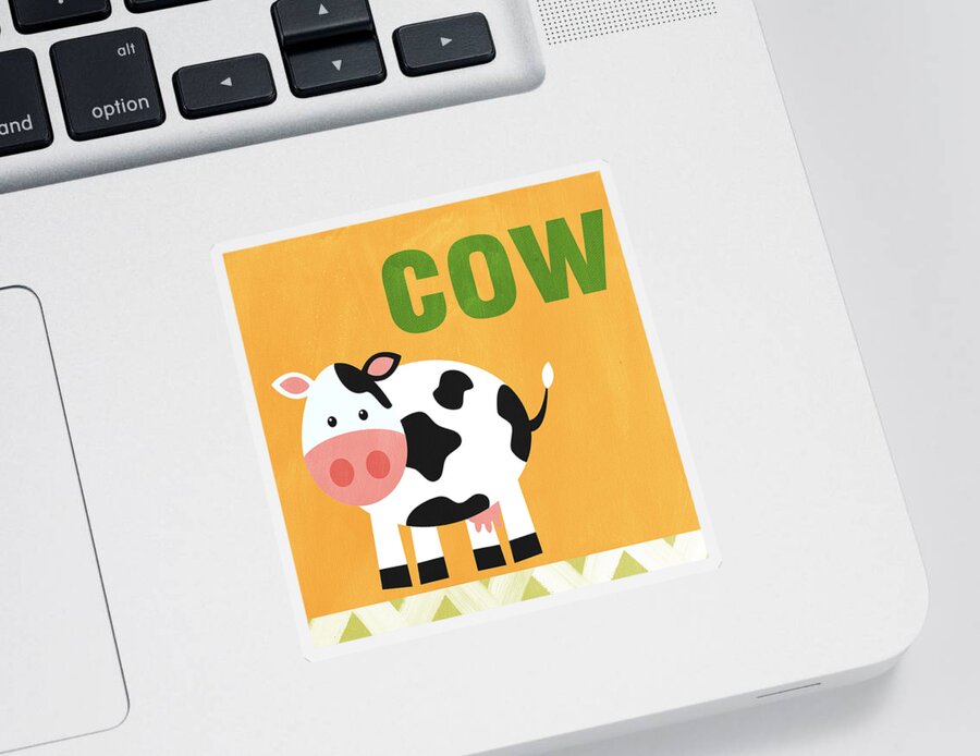 Cow Sticker featuring the painting Little Cow by Linda Woods