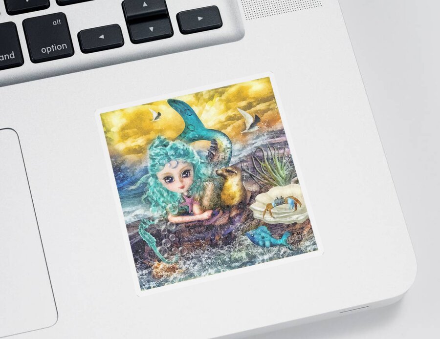 Little Mermaid Sticker featuring the mixed media Little Mermaid by Mo T