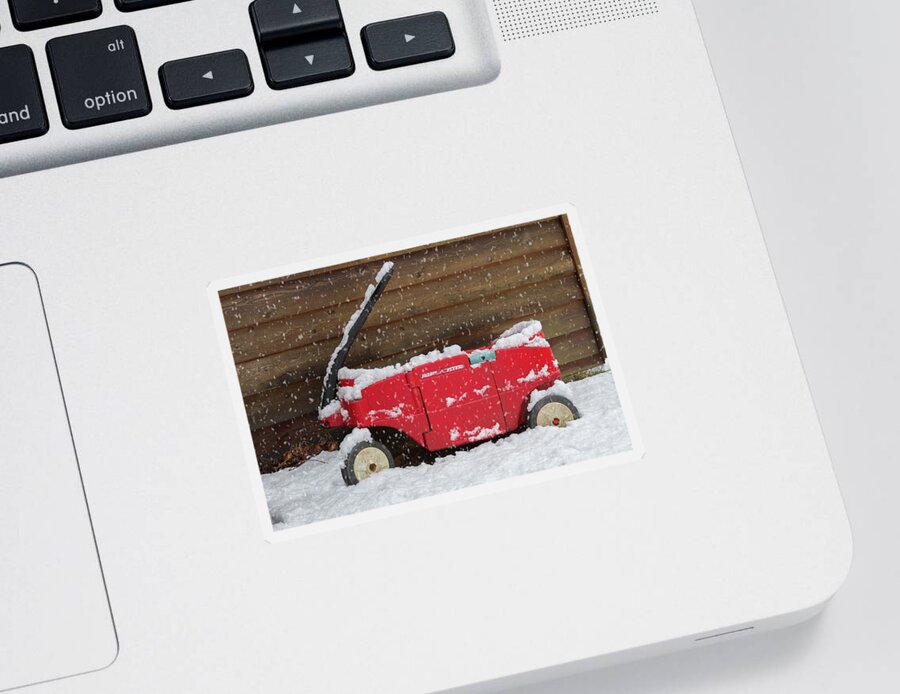 Appalachia Sticker featuring the photograph Little Red Flyer in the Snow by Debra and Dave Vanderlaan