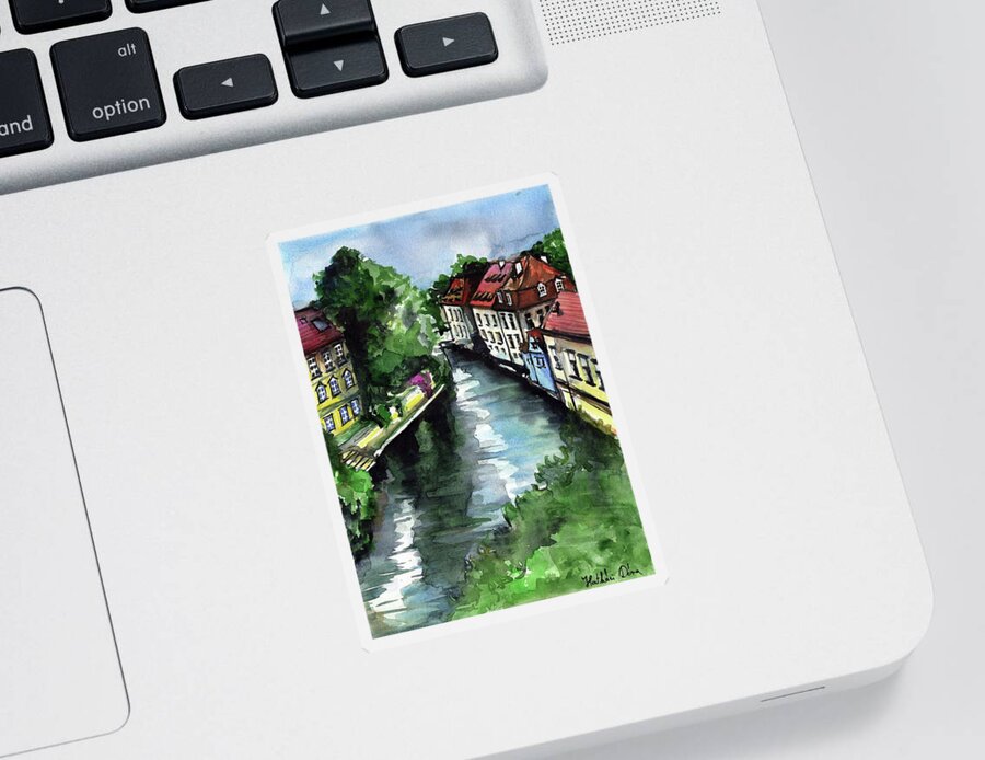 Prague Sticker featuring the painting Little Venice in Prague Certovka Canal by Dora Hathazi Mendes