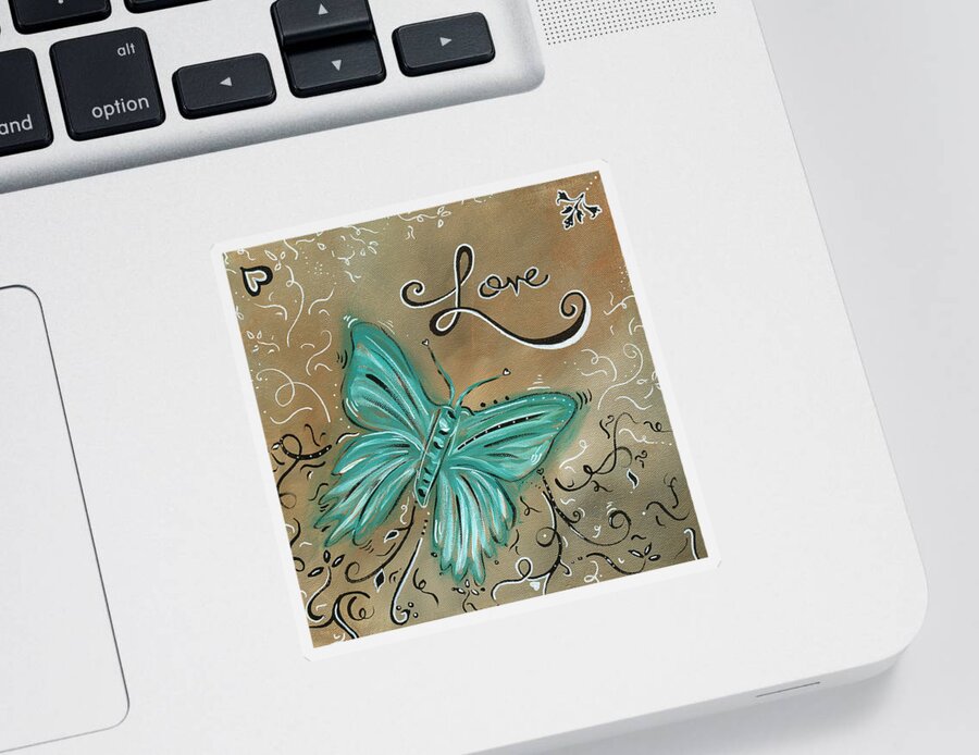 Abstract Sticker featuring the painting Live and Love Butterfly by MADART by Megan Aroon