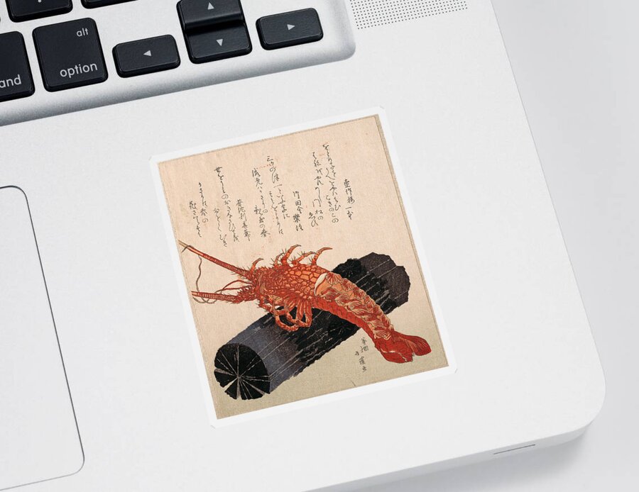 Totoya Hokkei Sticker featuring the drawing Lobster on a Piece of Charcoal by Totoya Hokkei