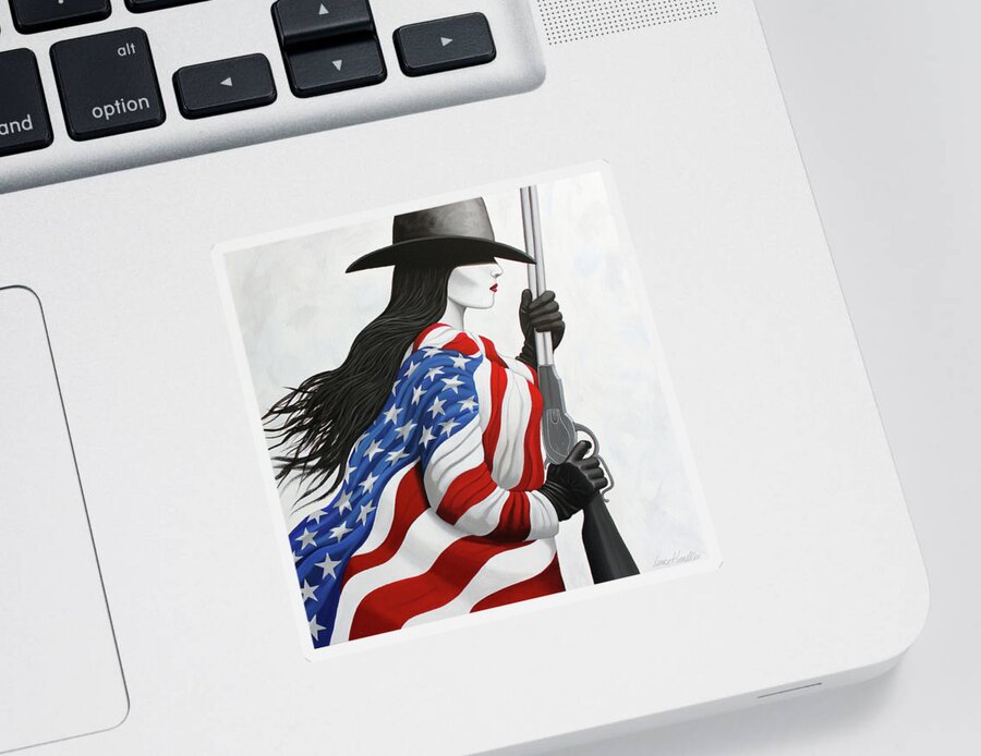 Cowgirl Sticker featuring the painting Locked And Loaded by Lance Headlee