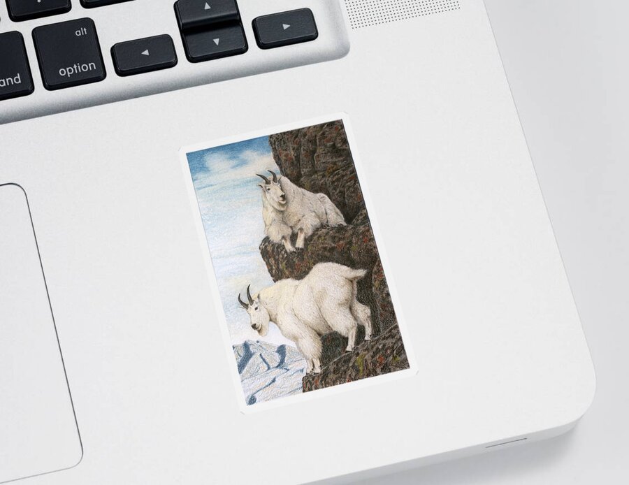 Mountain Goat Sticker featuring the painting Lofty Perch by Darcy Tate