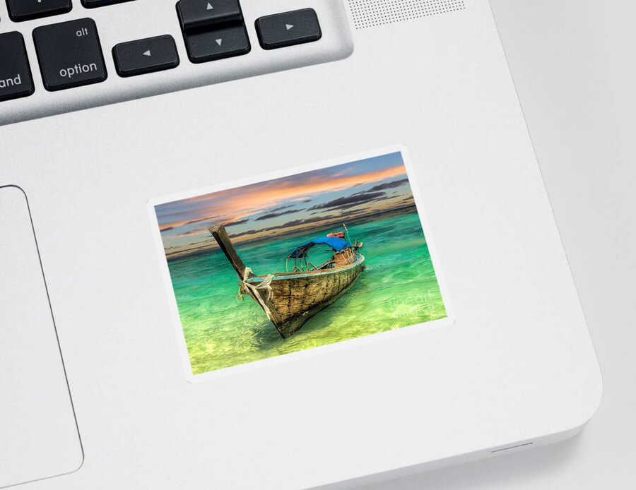 Koh Lanta Sticker featuring the photograph Longboat Sunset by Adrian Evans