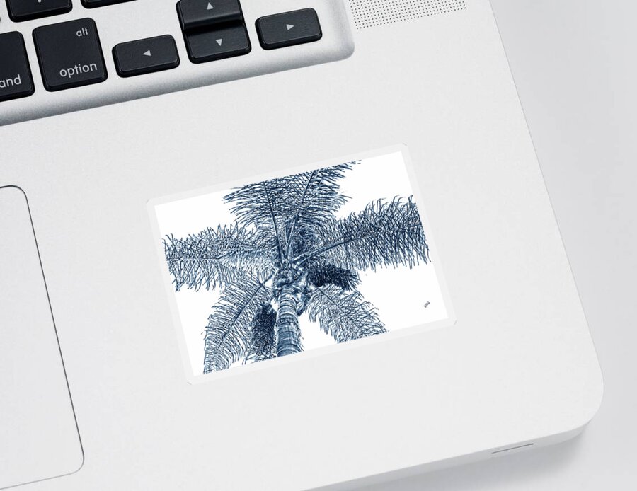 Palm Sticker featuring the photograph Looking Up At Palm Tree Blue by Ben and Raisa Gertsberg