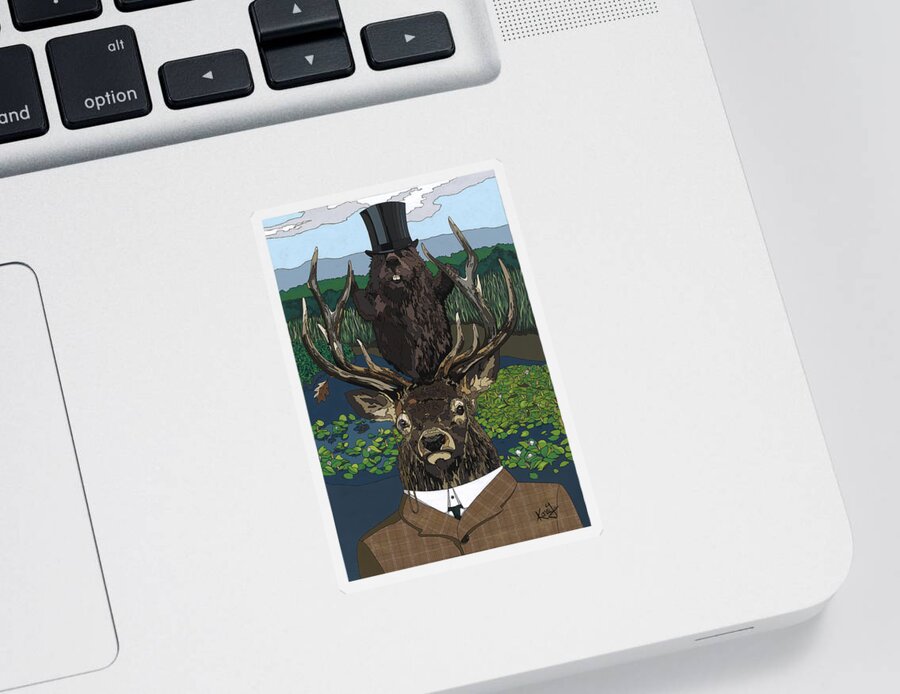 Deer Sticker featuring the painting Lord of the manor with hidden pictures by Konni Jensen
