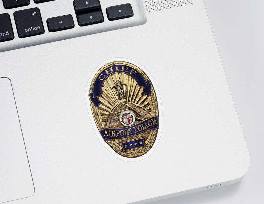 'law Enforcement Insignia & Heraldry' Collection By Serge Averbukh Sticker featuring the digital art Los Angeles Airport Police Division - L A X P D Chief Badge over Blue Velvet by Serge Averbukh