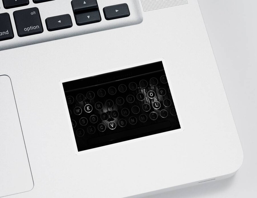 Terry D Photography Sticker featuring the photograph Love Letters Vintage Typewriter Keys Black and White by Terry DeLuco