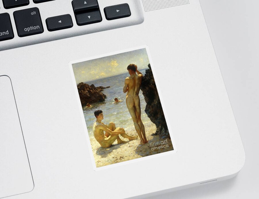 Nudes Sticker featuring the painting Lovers of the Sun by Henry Scott Tuke