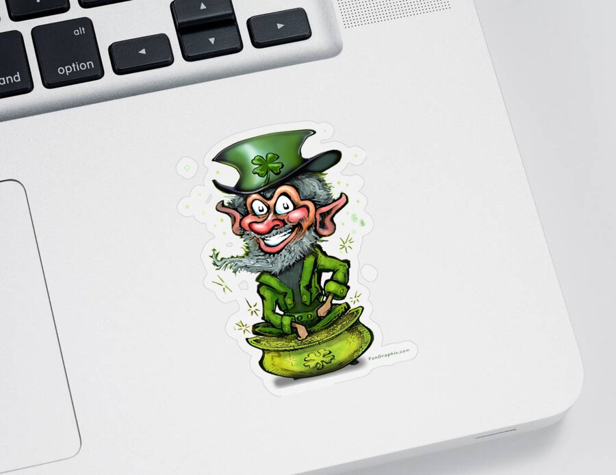 Leprechaun Sticker featuring the digital art Lucky Leprechaun on Pot of Gold by Kevin Middleton