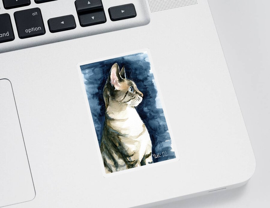 Cat Sticker featuring the painting Lynx Point Cat Portrait by Dora Hathazi Mendes