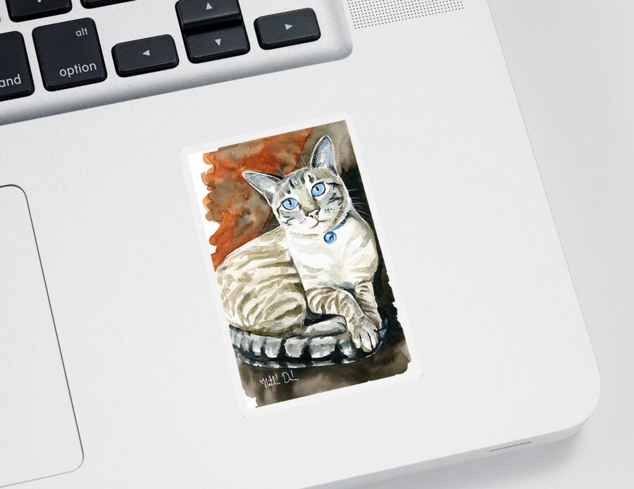 Lynx Point Siamese Sticker featuring the painting Lynx Point Siamese Cat Painting by Dora Hathazi Mendes