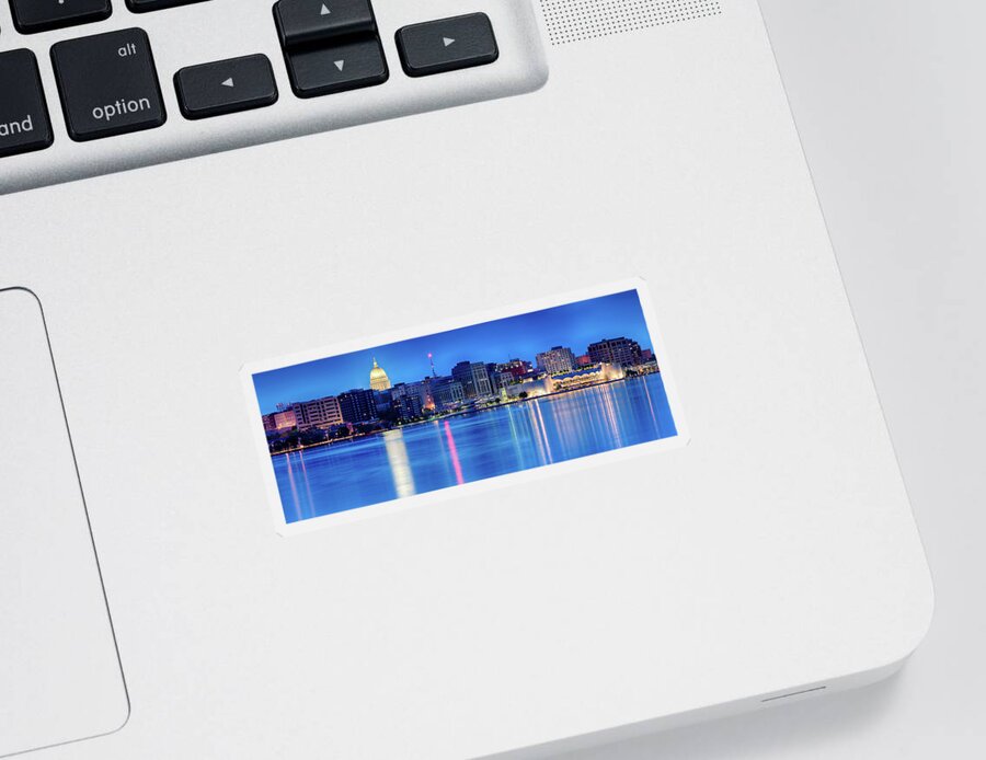 Capitol Sticker featuring the photograph Madison Skyline Reflection by Sebastian Musial