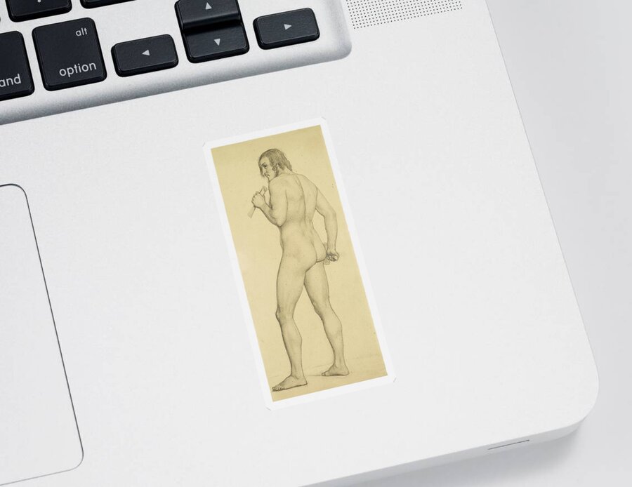 19th Century Art Sticker featuring the drawing Male - Academic nude Study posed as a Sculptor by Ford Madox Brown